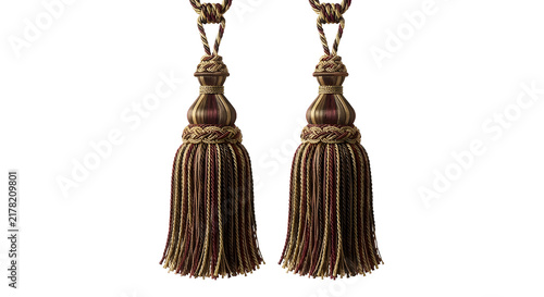 Cuadro en lienzo Pair of elegant luxury golden and maroon curtain tassels tiebacks with ornate br