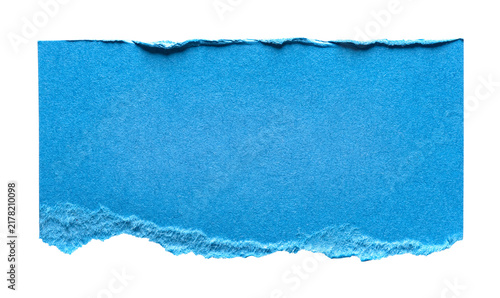 Isolated cut out piece of torn ripped blue paper with creases and copy space for text, design element background