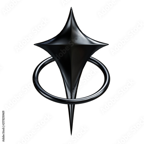 Fotografie Glossy Black Metallic Y2K Star and Halo 3D Design Element