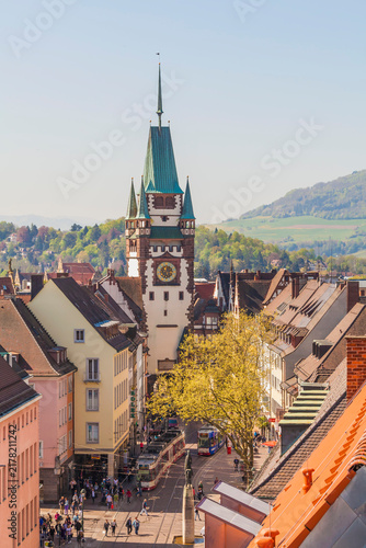 Germany, Baden-Wuerttemberg, Freiburg, Old town, View to Martin's Gate and pedestrian area