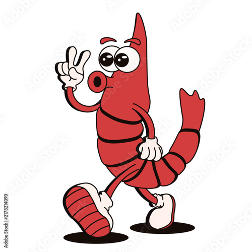 Vector illustration of Shrimp character isolated transparent backgorund. Perfect fun Amalfi Italy seafood design concept. Editable stroke EPS 10