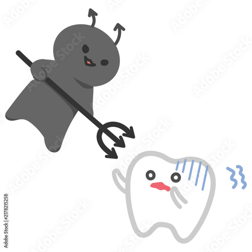 菌に攻撃され怯える歯のキャラクターイラスト