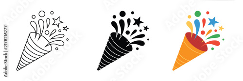 Bild auf Leinwand Party popper icons featuring confetti, streamers, firecrackers, and celebration symbols
