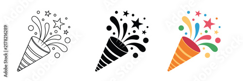 Foto Party popper icons featuring confetti, streamers, firecrackers, and celebration symbols