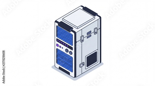 Obraz na płótnie Isometric 3D data server tower, digital computing hosting hardware