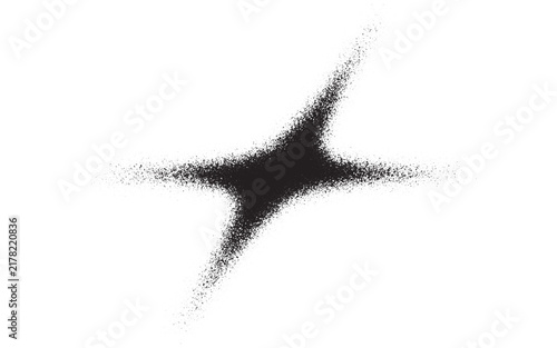 Abstract sharp starburst symbol formed by grainy black spray texture with abstract speckled airbrush pointillism backdrop background monochrome