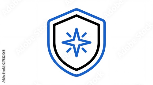 Minimalist line art icon of a smart shield security, cyber protection symbol