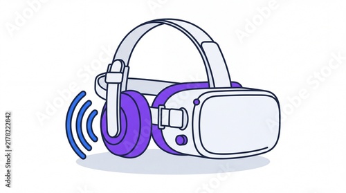 Minimalist line art icon of AI customer support headset, virtual assistant concept