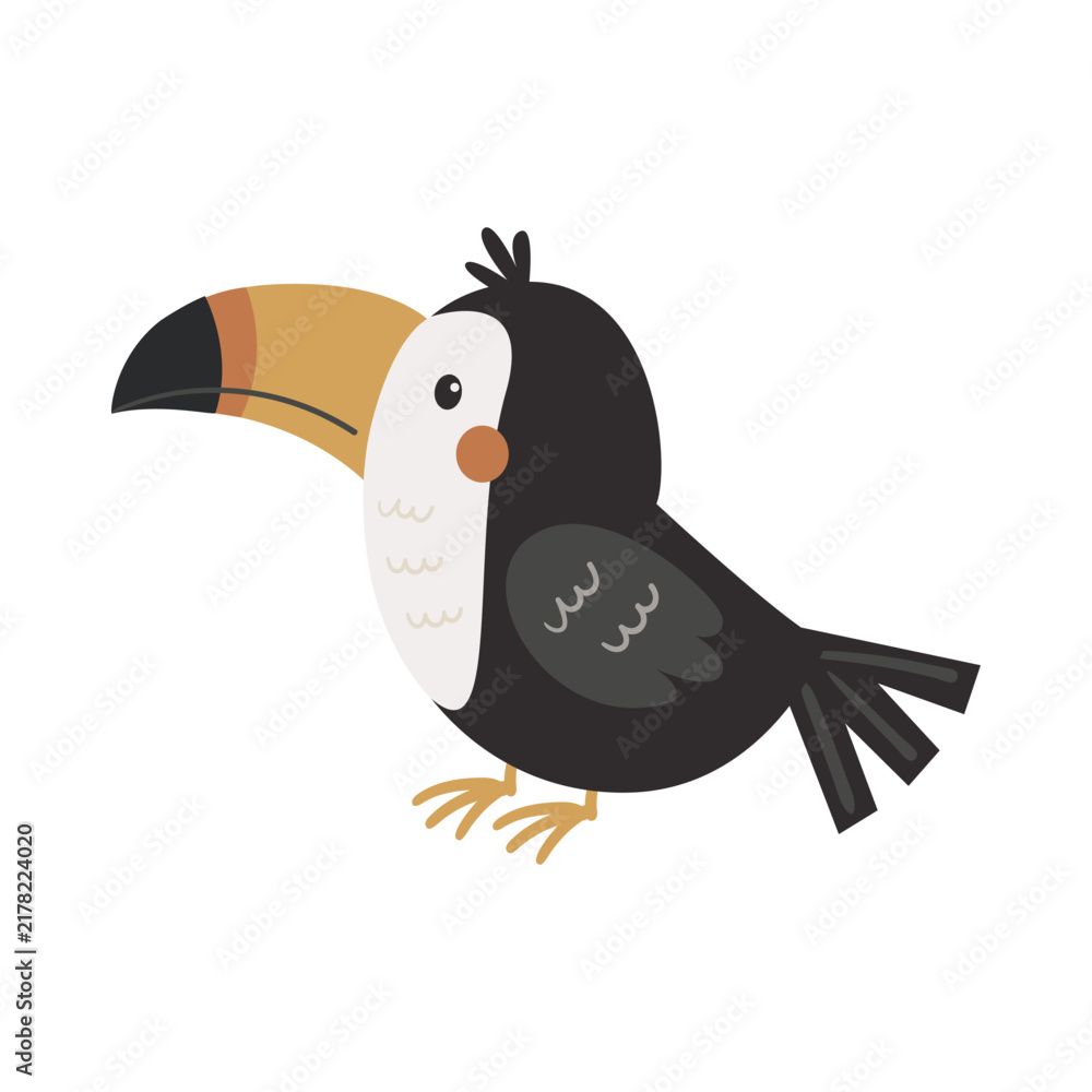 Obraz premium Cute vector illustration of a cartoon toucan isolated on a white background.