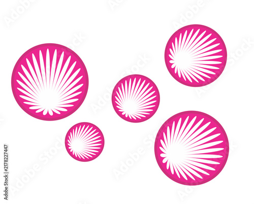 Pink Spheres with White Botanical Leaf Pattern, Abstract Seamless Vector Background