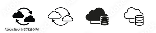 Cloud Sync Icon Set, Cloud Database Storage Line, and Solid Vector Icons Collection