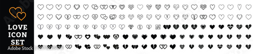 Heart Icon Set, Love and Broken Heart Line, and Solid Vector Icons Collection