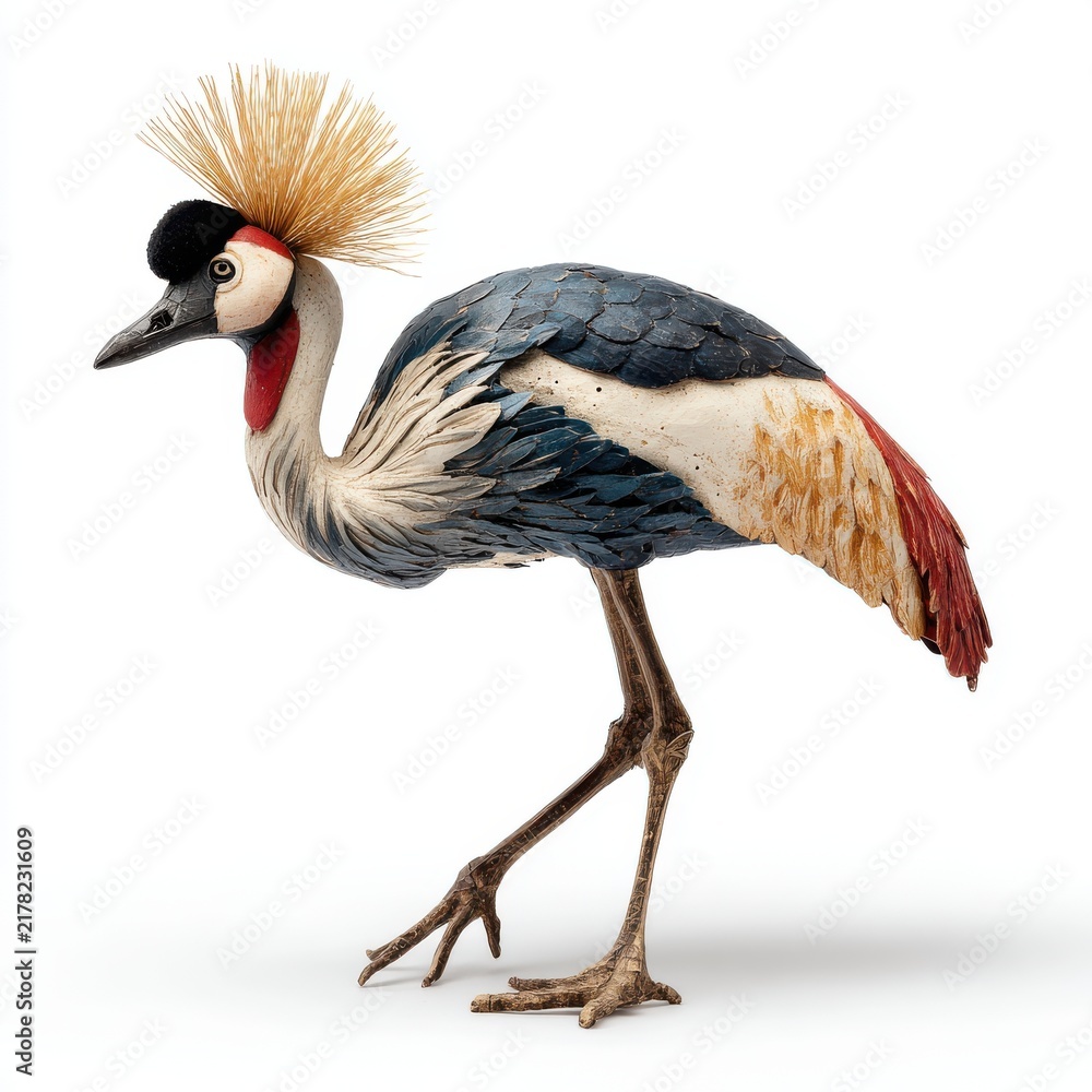 Fototapeta premium Decorative Crowned Crane Figurine Ornament On White Background