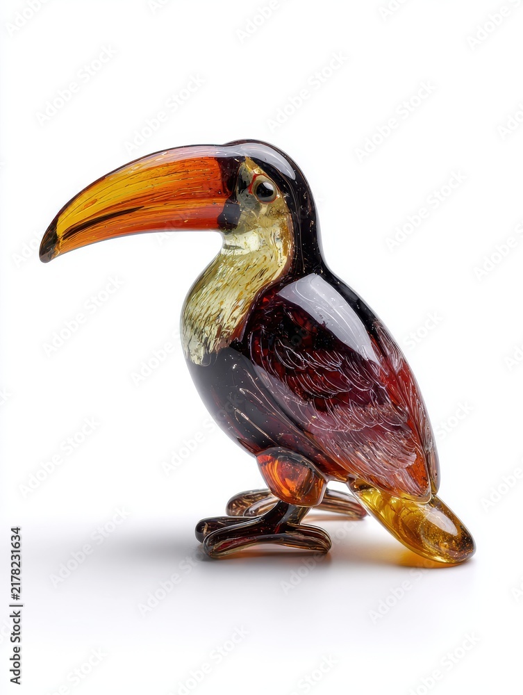 Obraz premium Decorative Glass Toucan Figurine With Glittering Details Isolated On A White Background