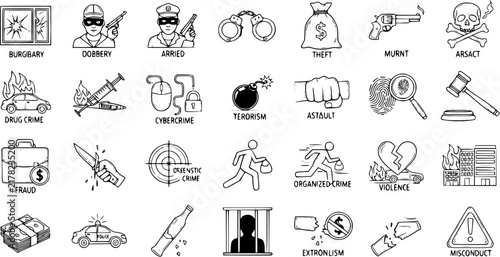 Принти на полотні Hand-Drawn Crime and Justice Icons Set