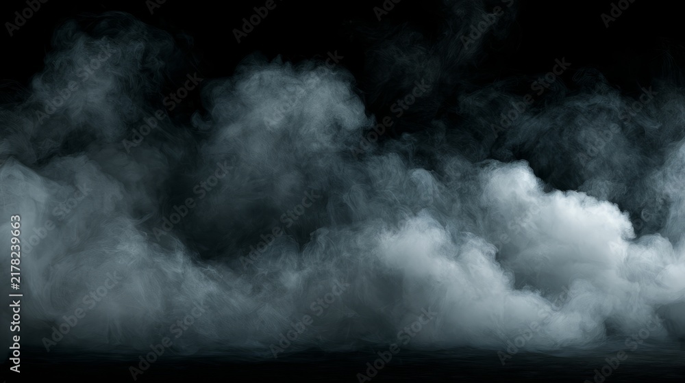 Obraz premium Smoke texture over a blank black background, abstract dark vapor cloud effect with soft swirling mist, atmospheric fog, smoky haze, dramatic shadowy backdrop, and copy space for creative design, overl
