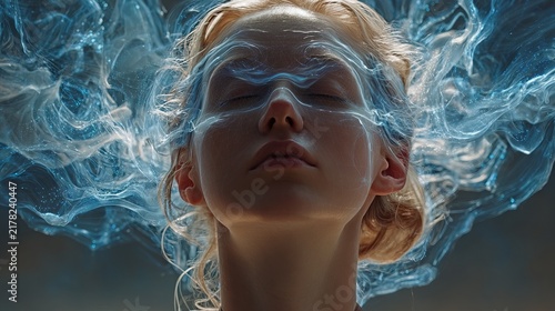 Futuristic Woman with Neon Smoke and Glasses.