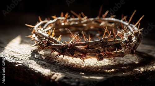 Royal Crown of Thorns with Sharp Spines and Dark Background.
