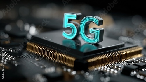 Close-up of 5G Technology Chip on Circuit Board.