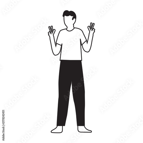 Minimalist Single Person Character Illustration in Casual Clothing, Full Body Human Figure Outline Vector Design