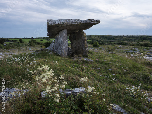 Obraz na płótnie Ancient stone table stands tall in open field in Poulnabrone