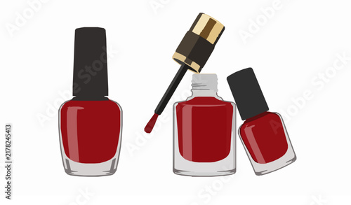 Red Manicure Nail Varnish Cosmetic Bottle Collection Vector