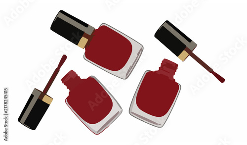 Red Nail Polish Bottles with Black and Gold Caps Vector Mockup