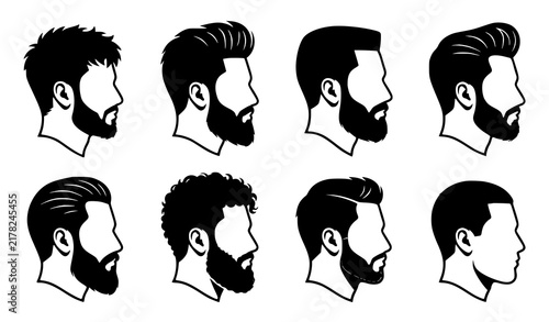 Male Profile Silhouette Collection with Trendy Hairstyles Vector
