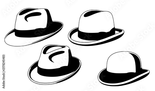 Classic Men’s Fedora Trilby Homburg and Bowler Hat Vector Set