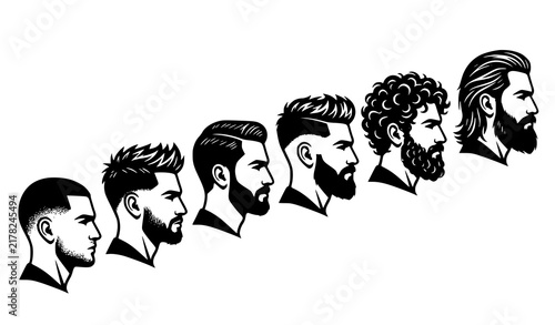 Modern Men’s Haircut Profile Silhouette Icons for Barbershop Vector