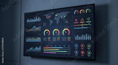 Digital Dashboard Displaying Global Financial Data and Analytics.