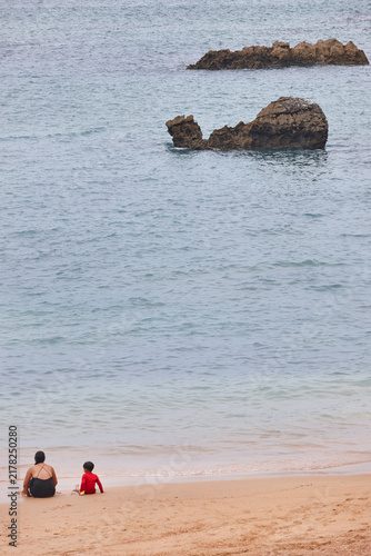 Sand beach in Cantabria at sunset. Camello beach. Santander, Spain