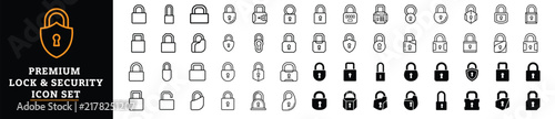 Lock and Security Icon Set, Padlock Line and Solid Vector Icons Collection