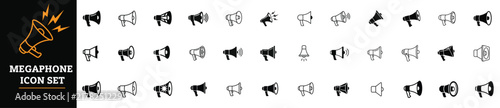 Megaphone Icon Set, Bullhorn Announcement Line and Solid Vector Icons Collection