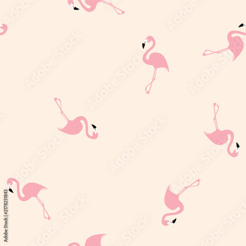 Tropical seamless pattern with flamingos. Vector illustration. Summer background