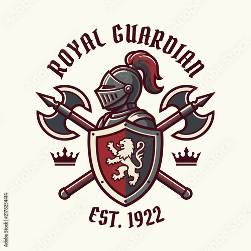 A bold emblem artwork featuring a classic knight in armor, embodying strength and valor. Perfect for brands representing courage, honor, and historical themes.