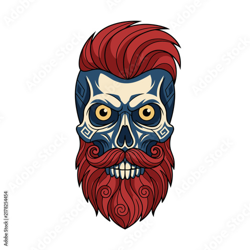 An artistic illustration of a skull with a beard featuring intricate tattoo-inspired designs, showcasing an edgy and modern aesthetic that appeals to tattoo enthusiasts.