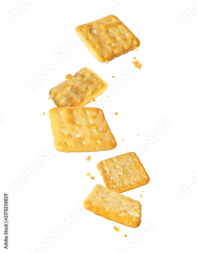 Bild auf Leinwand Saltine crackers falling in the air on a transparent background