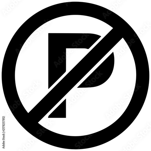 No Parking Road Sign Icon, Black and White Traffic Prohibition Symbol Vector Illustration