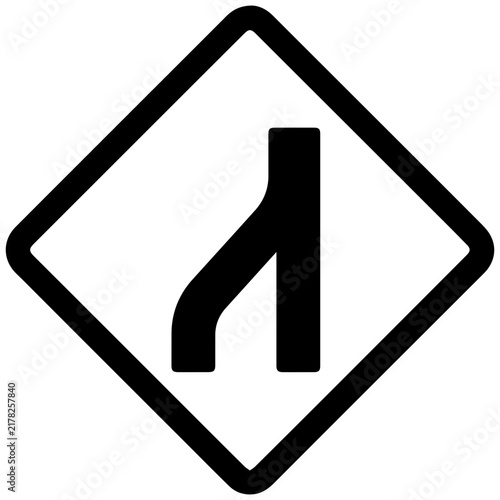 Black and white merge traffic road sign icon isolated on transparent background for safety design