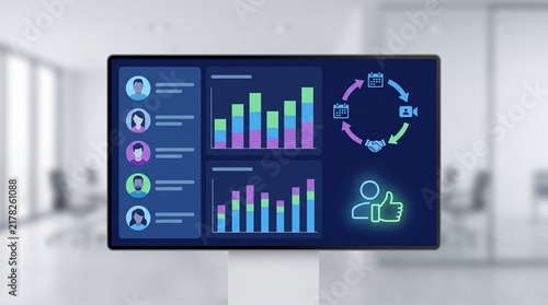 Digital Dashboard Displaying Business Analytics and Social Media Data.