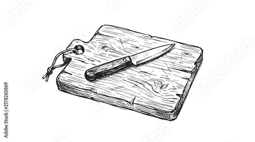 Принти на полотні Vintage hand drawn wooden cutting board and kitchen knife vector