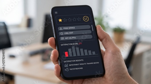 Person holding a smartphone displaying a dark mode application with graphs and data.
