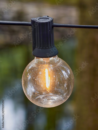 Outdoor retro LED garland with transparent round bulbs