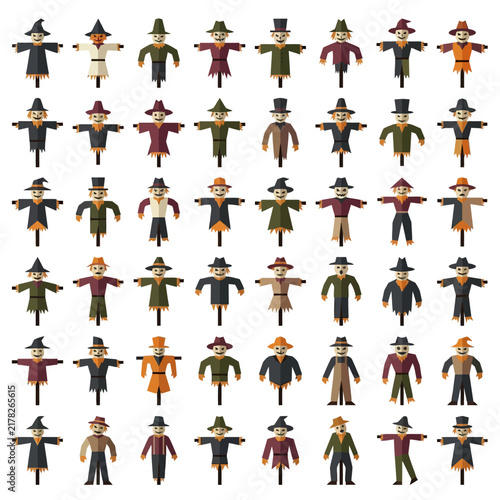 Bild auf Leinwand Halloween Scarecrow character collection, 48 rustic garden guardian icons, autum