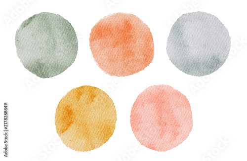 Hand drawn watercolor spots. Colorful round circle. Cute illustration.