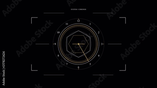 Luxury futuristic sci-fi circular HUD interface with rotating data scanner and minimal golden lines motion graphics background 4K animation