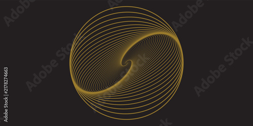 Abstract Golden Spiral Wireframe Sphere on Dark Grey Background