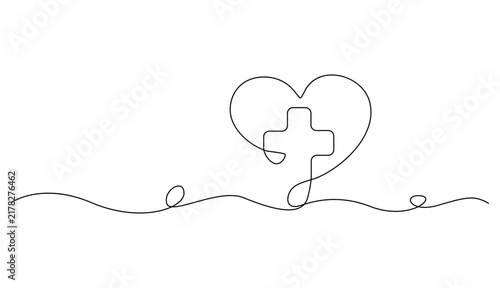 Heart with Medical Cross Minimalist Continuous Line Art
