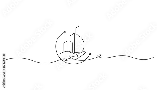 Hand Holding Rising Bar Chart Growth Concept Minimalist Line Art